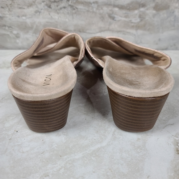 Vionic KARA Rose Gold Metallic Leather Cross-Band Demi-Wedge Sandals 11 - Picture 7 of 9